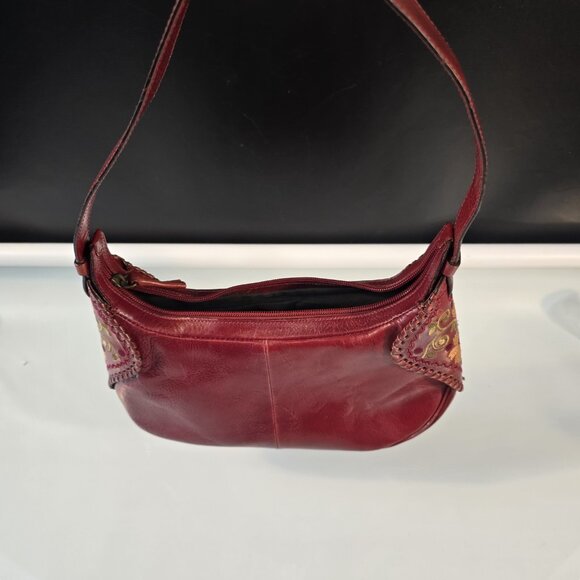 Capaccioli Handbag Purse with Embroidery Genuine Burgundy Leather Made In Italy - Picture 11 of 11